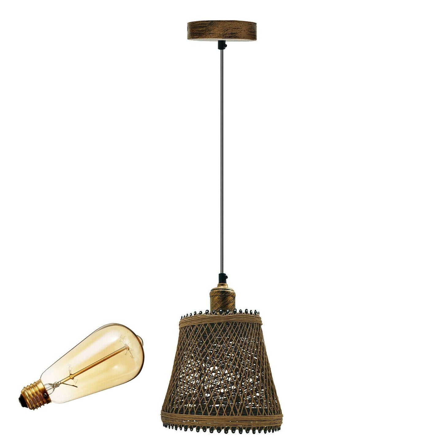 Natural Rattan Wicker Ceiling Pendant Light Lampshade Metal Pendant