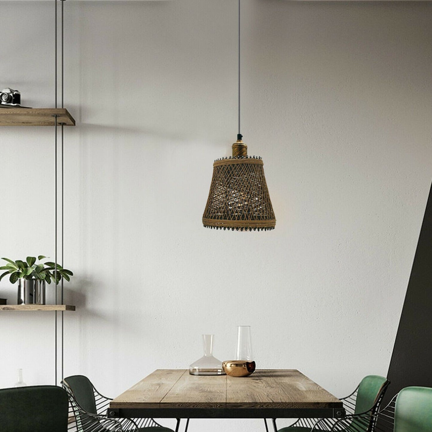 Natural Rattan Wicker Ceiling Pendant Light Lampshade Metal Pendant