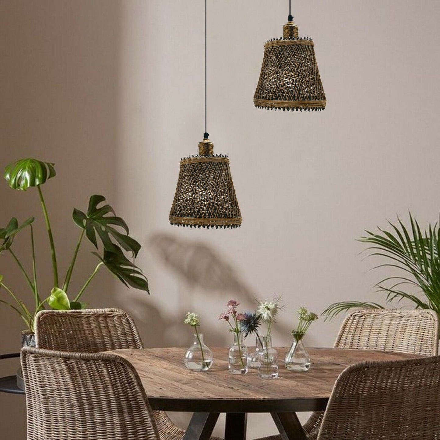 Natural Rattan Wicker Ceiling Pendant Light Lampshade Metal Pendant