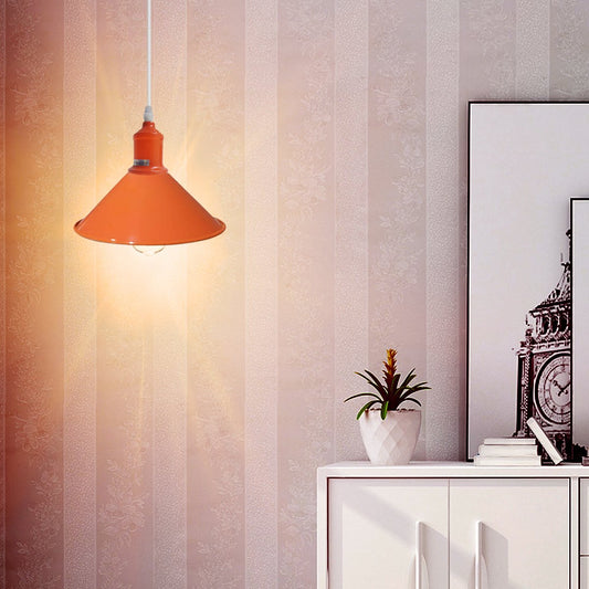 Orange Painted Metal Shade Lighting Vintage Pendant Light