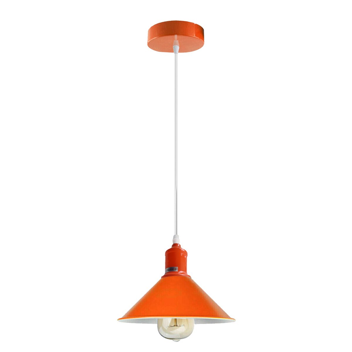 Orange Painted Metal Shade Lighting Vintage Pendant Light