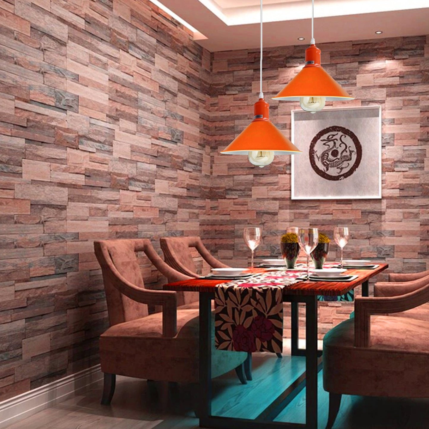 Orange Painted Metal Shade Lighting Vintage Pendant Light