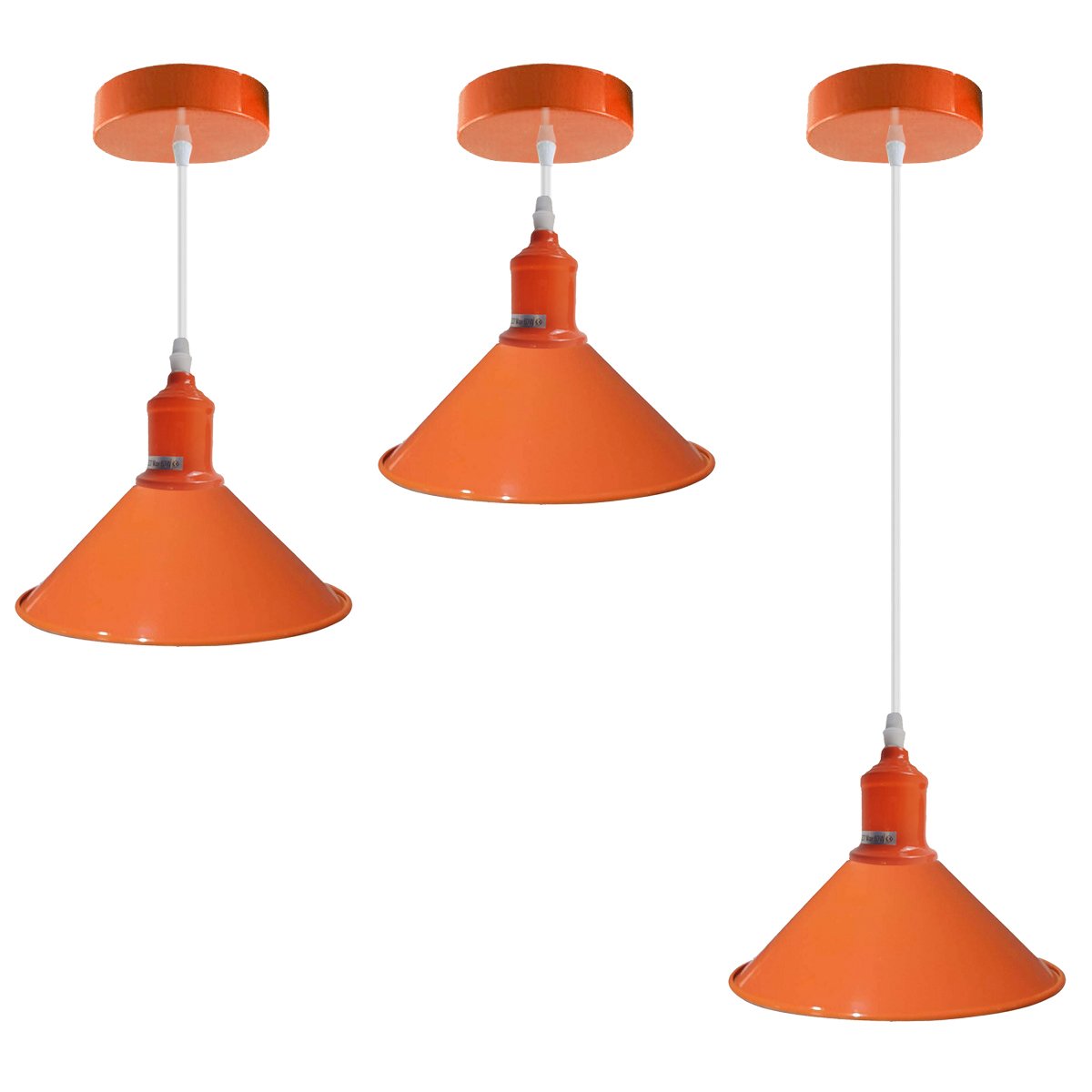 Orange Painted Metal Shade Lighting Vintage Pendant Light