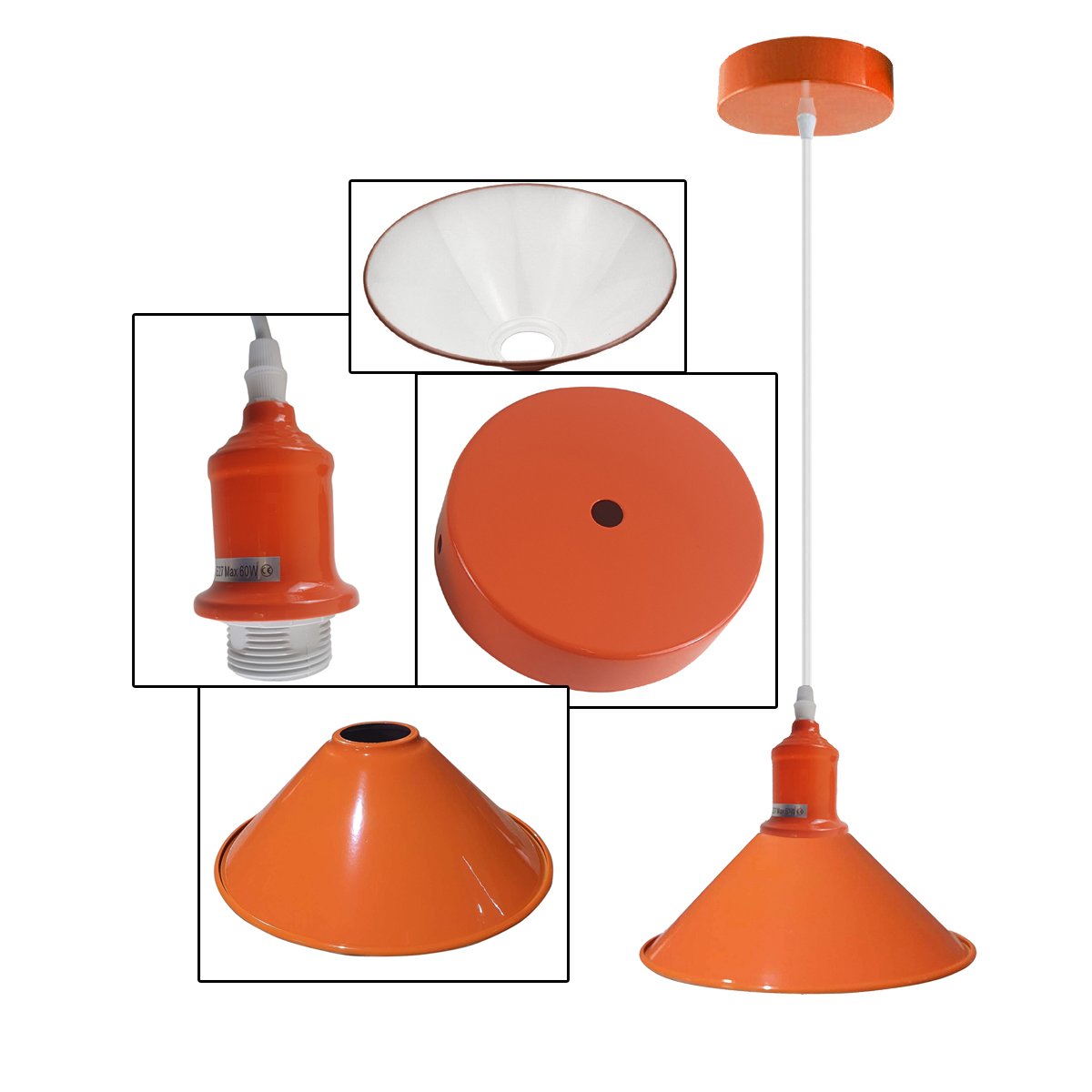 Orange Painted Metal Shade Lighting Vintage Pendant Light