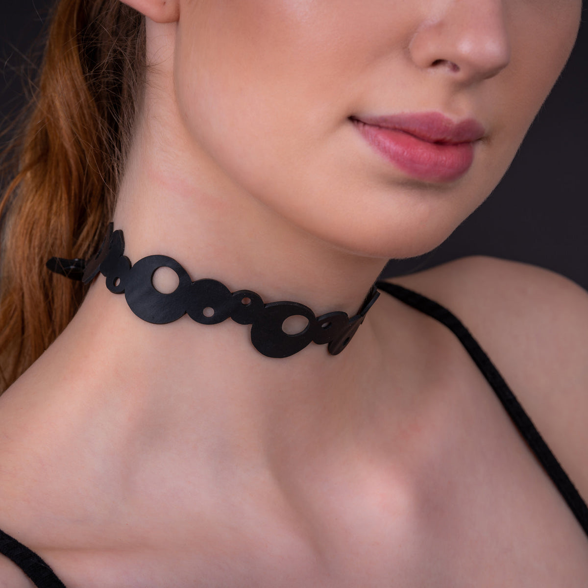 Eternity recycled rubber choker worn on model