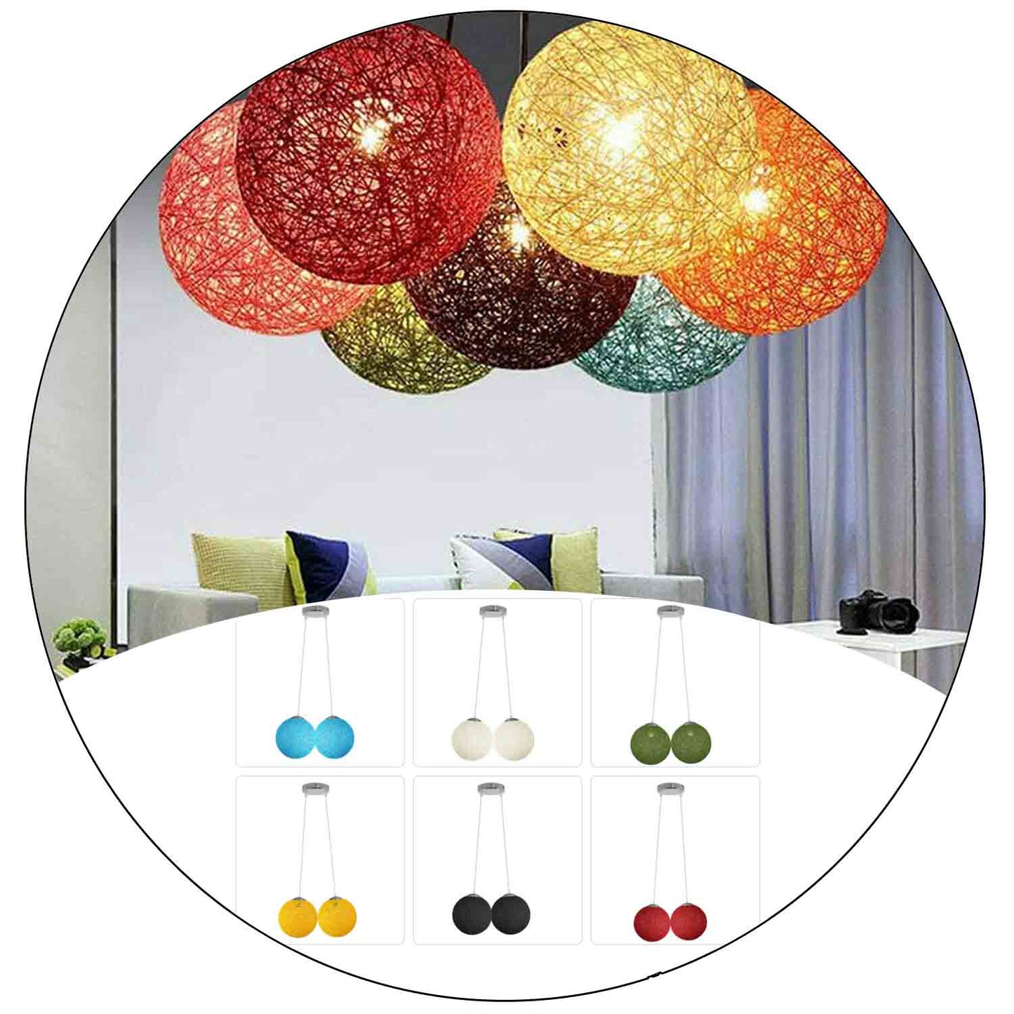 Modern Rattan Pendant Two Wicker Woven Ball Globes