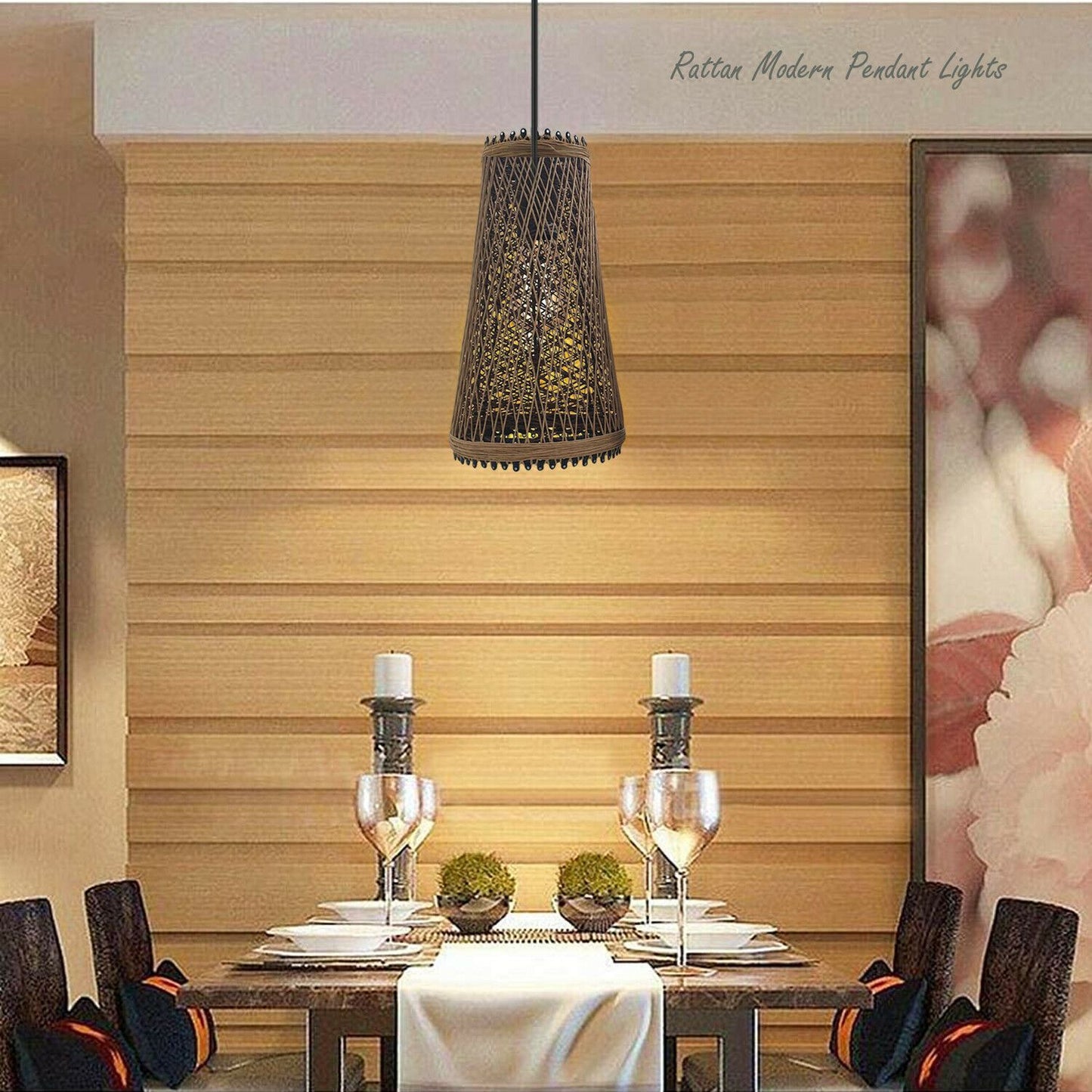 Modern Wicker Rattan Basket Style Ceiling Pendant Light Shade