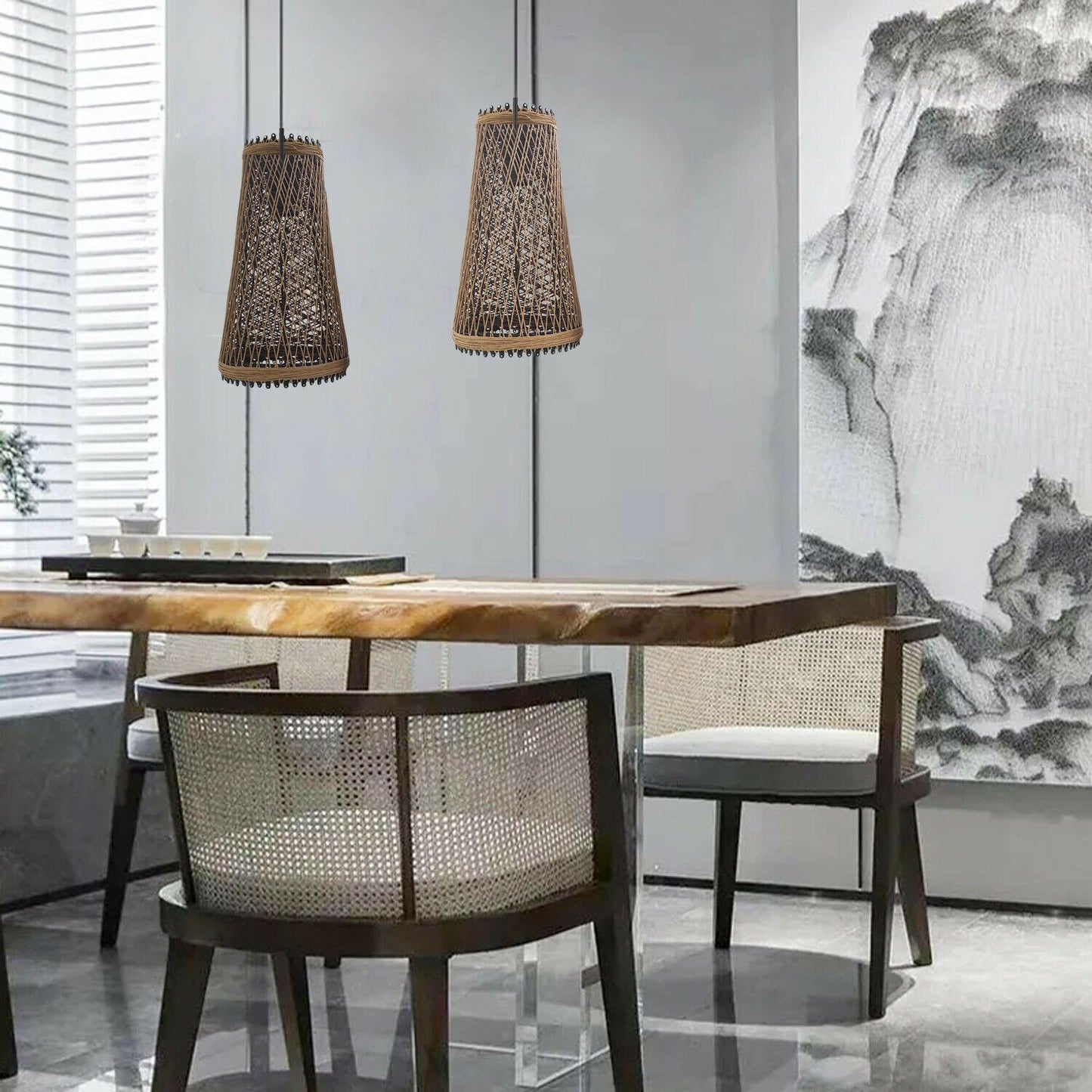 Modern Wicker Rattan Basket Style Ceiling Pendant Light Shade