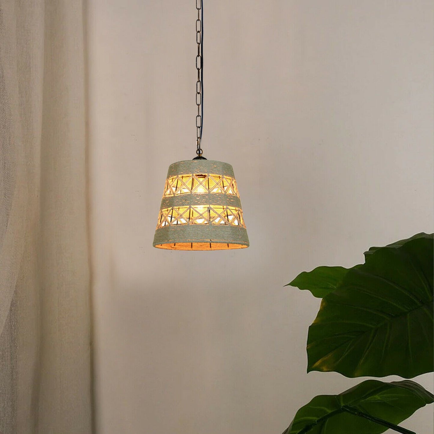 Wren Natural Hemp Woven Drum Pendant Light With Chain