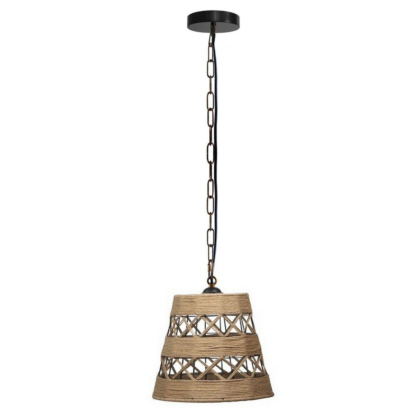 Wren Natural Hemp Woven Drum Pendant Light With Chain