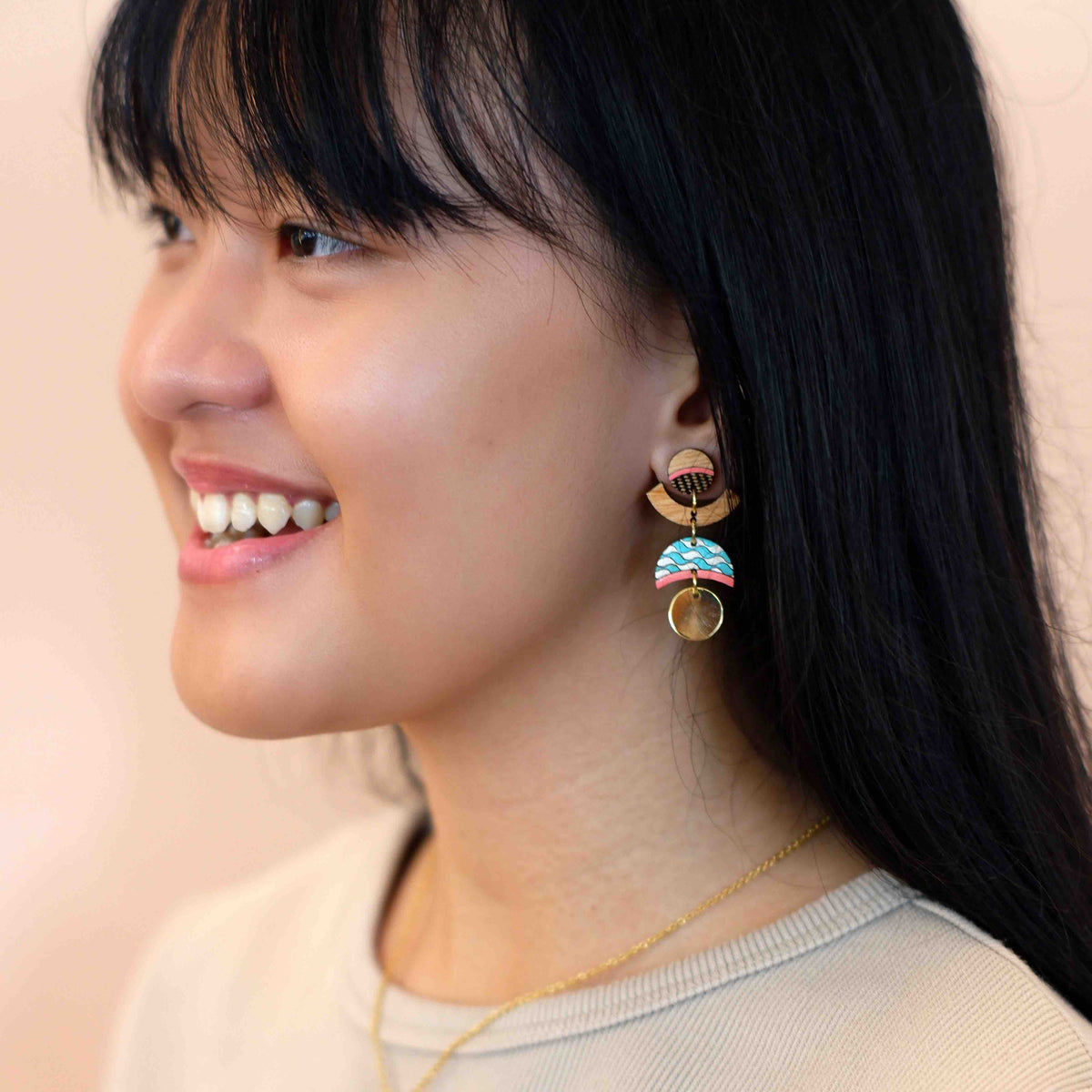 Thalassa Recycled Wood Gold Plated Earrings product view