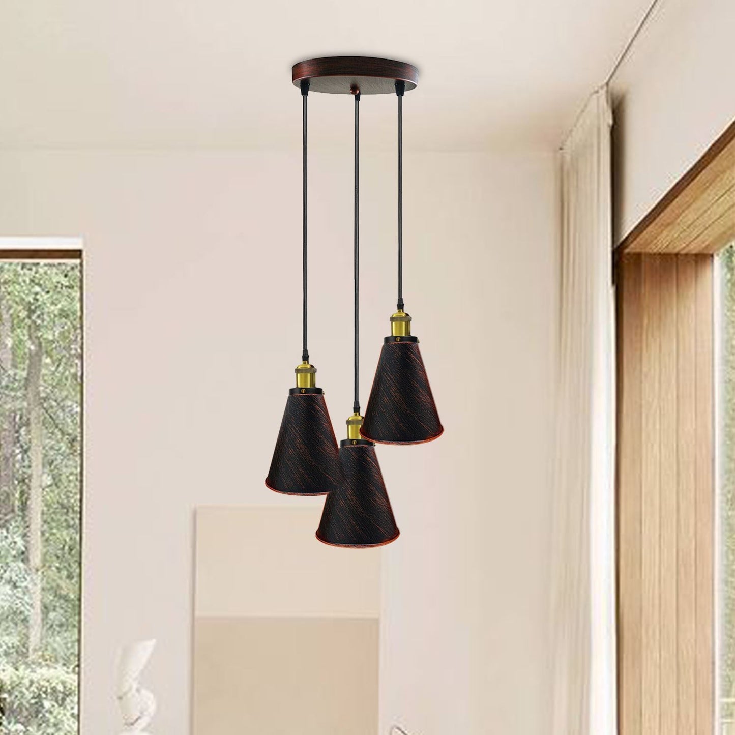 Retro Industrial 3- Head Vintage Round Base Pendant Ceiling