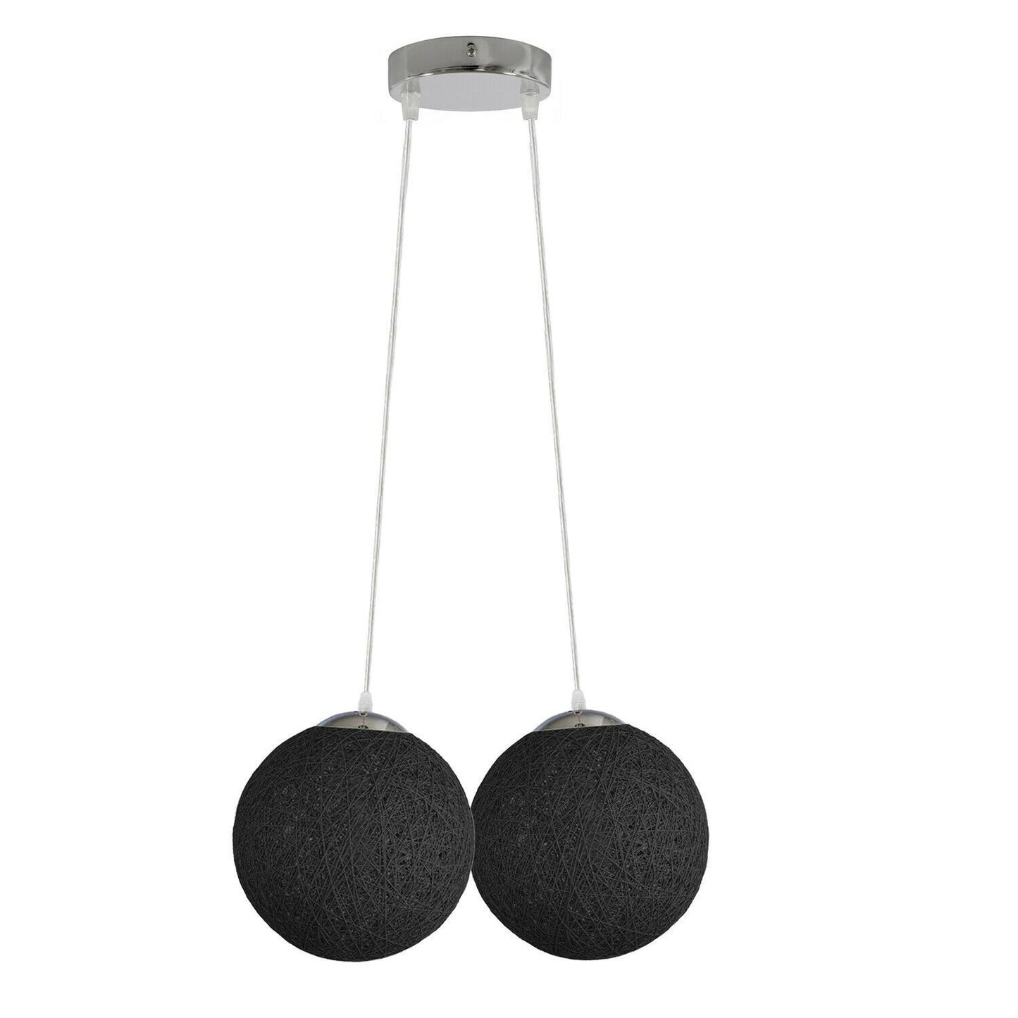 Modern Rattan Pendant Two Wicker Woven Ball Globes