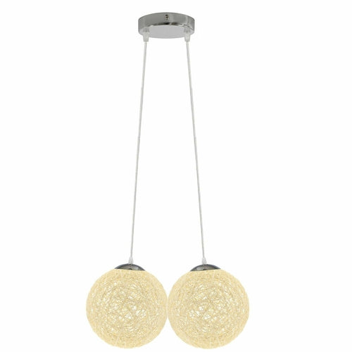 Modern Rattan Pendant Two Wicker Woven Ball Globes