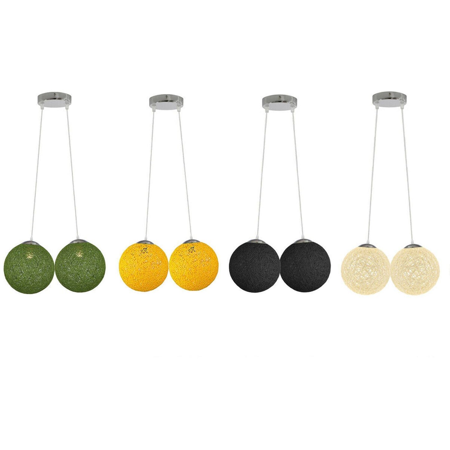 Modern Rattan Pendant Two Wicker Woven Ball Globes