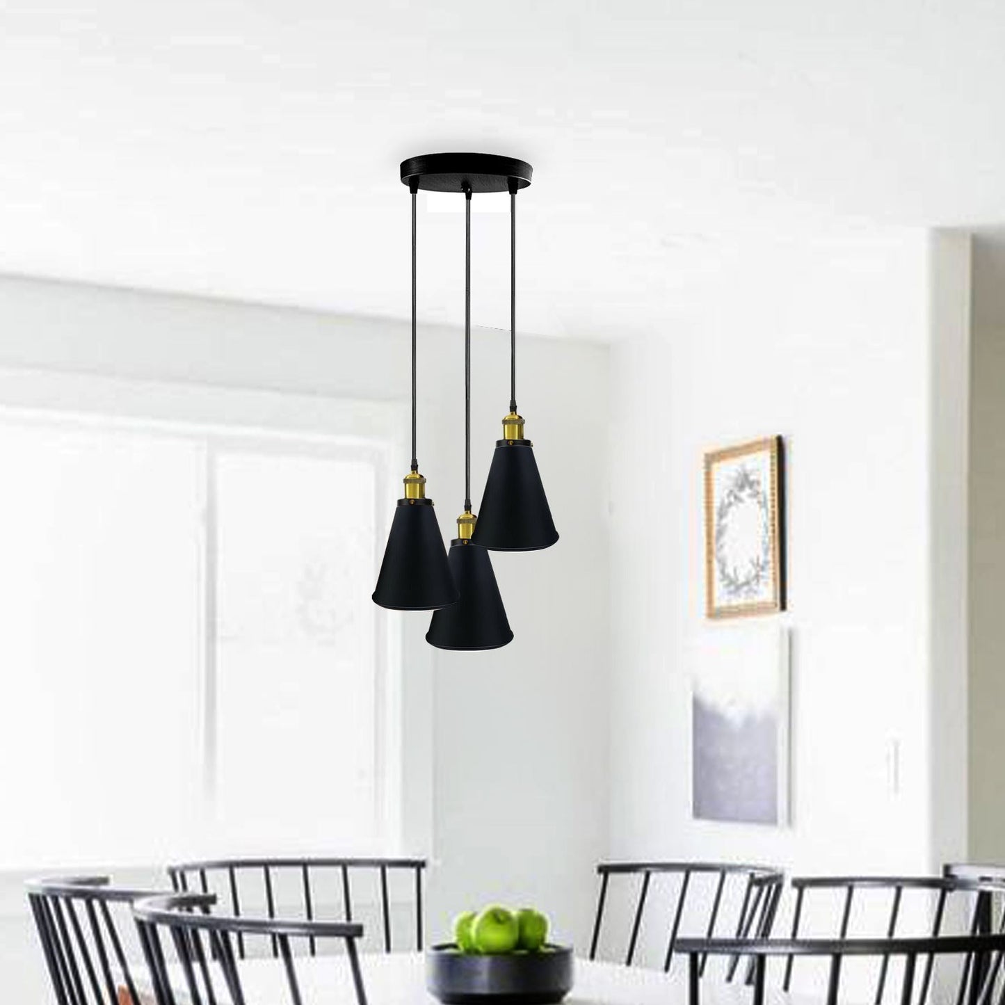 Retro Industrial 3- Head Vintage Round Base Pendant Ceiling