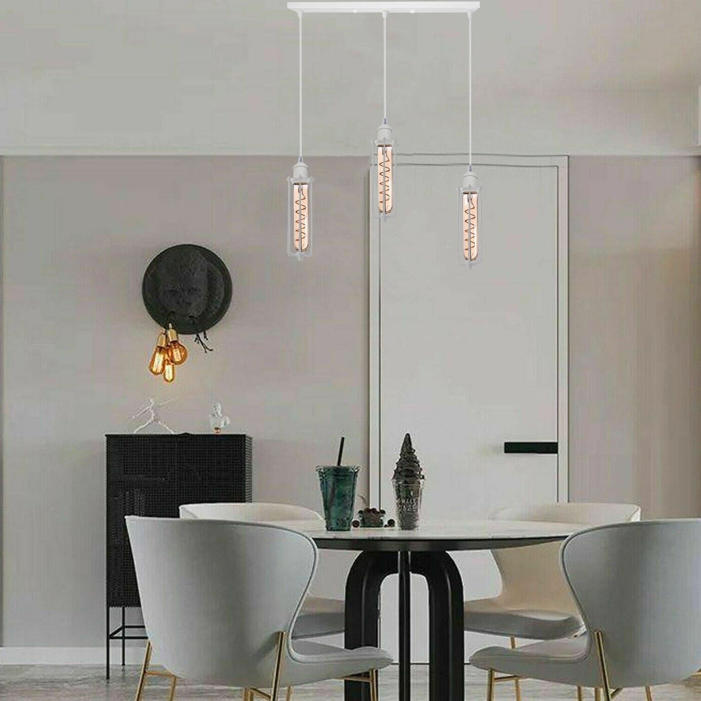 Cleo / White Industrial Wire Cage Pendant Light