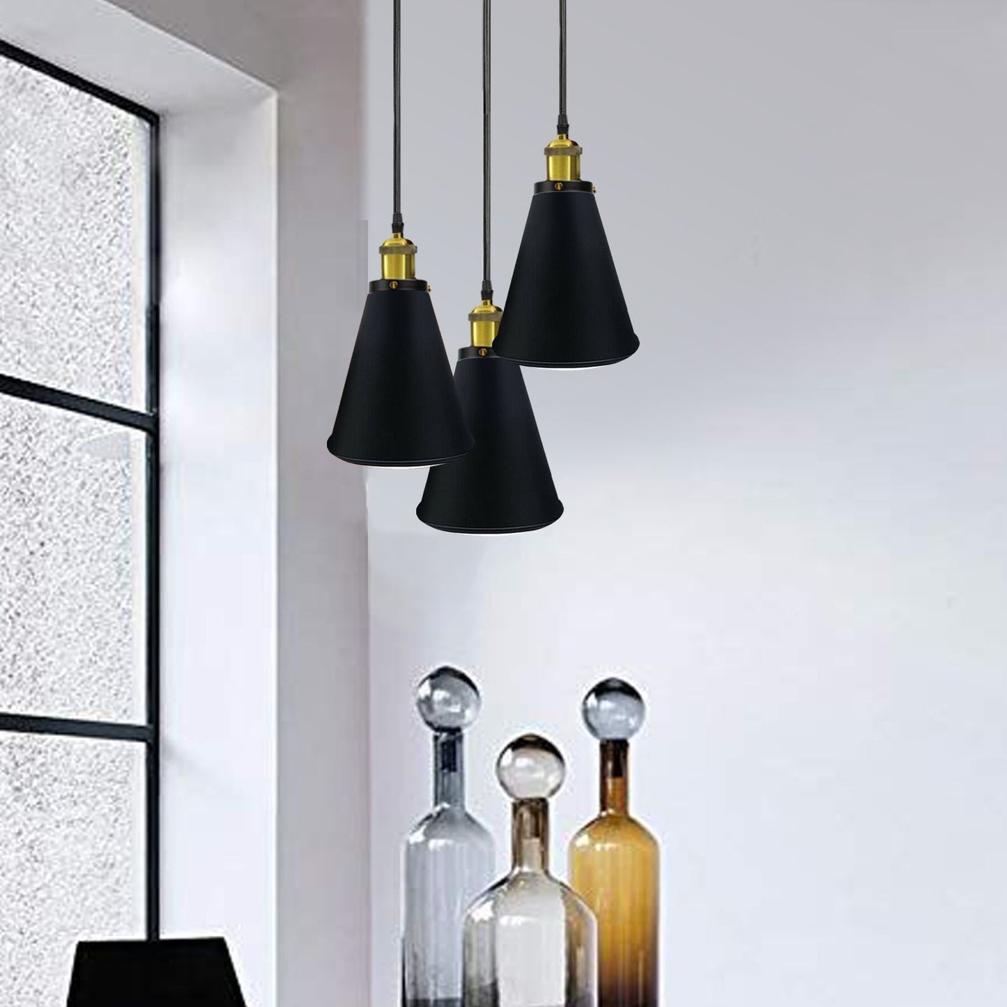 Retro Industrial 3- Head Vintage Round Base Pendant Ceiling