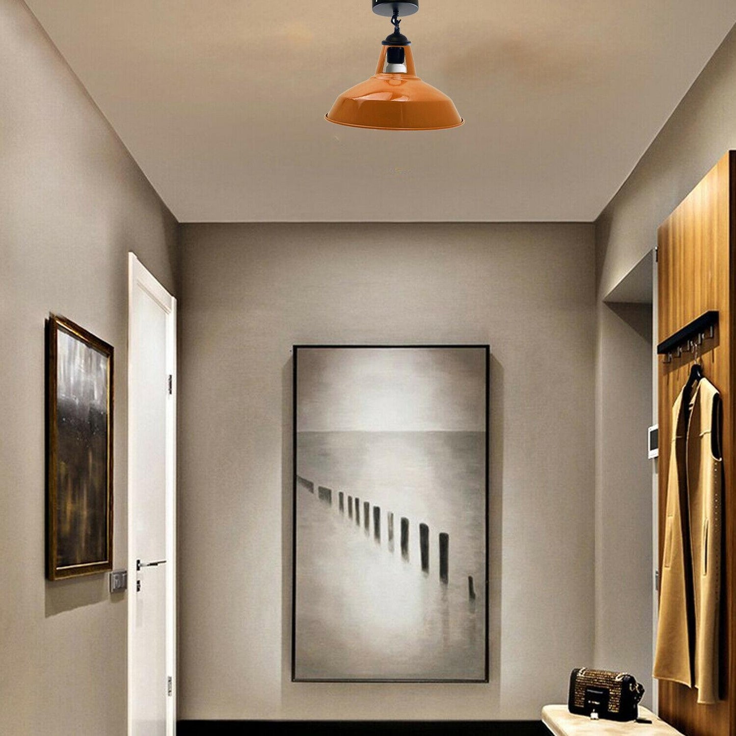 Industrial Black Metal Ceiling Plate Light Holder & Retro Colour Pendant