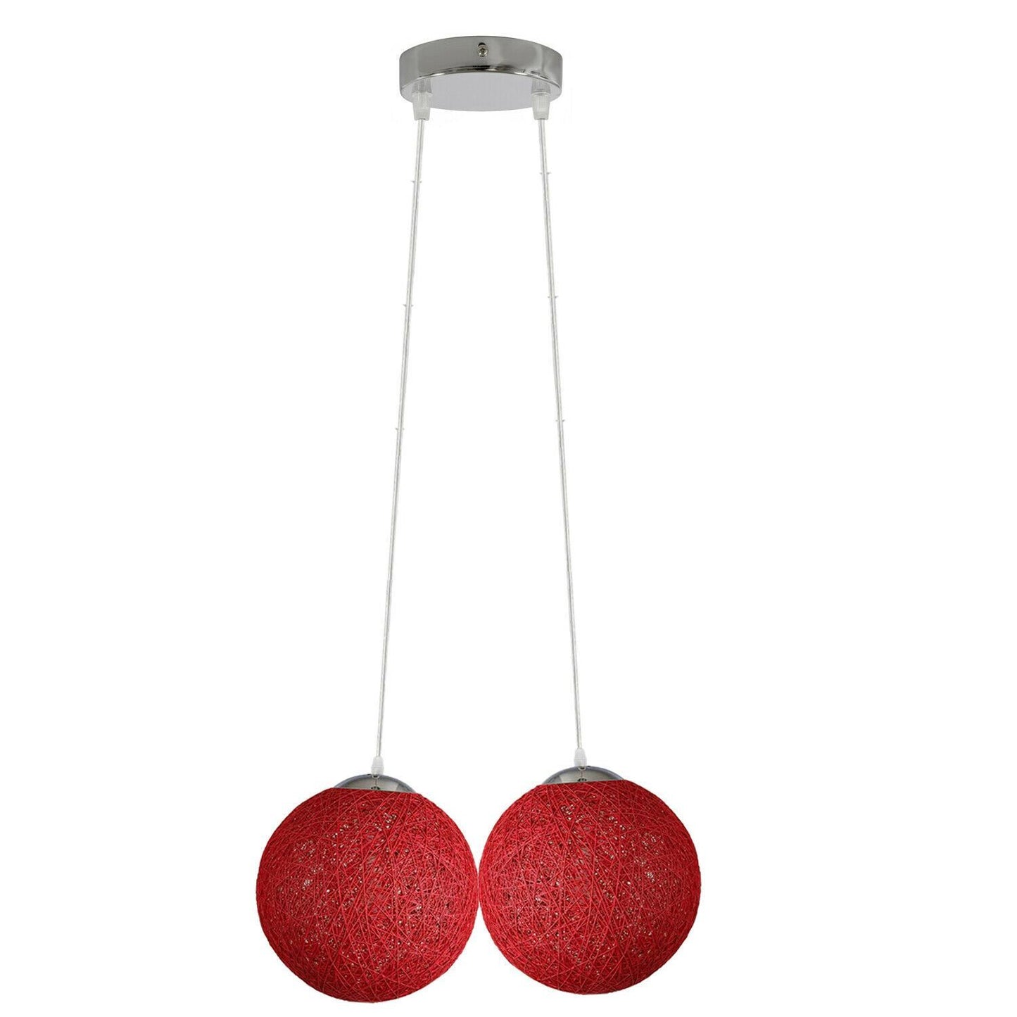 Modern Rattan Pendant Two Wicker Woven Ball Globes