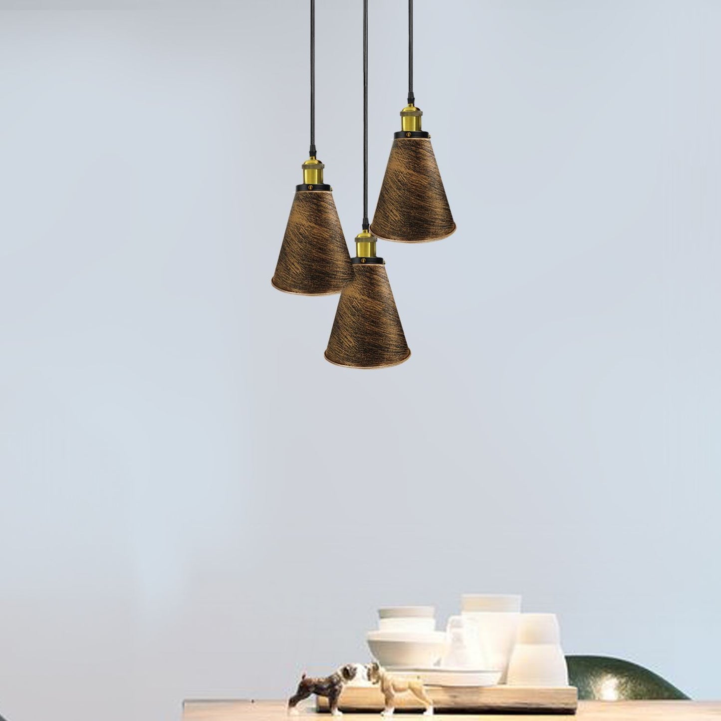 Retro Industrial 3- Head Vintage Round Base Pendant Ceiling