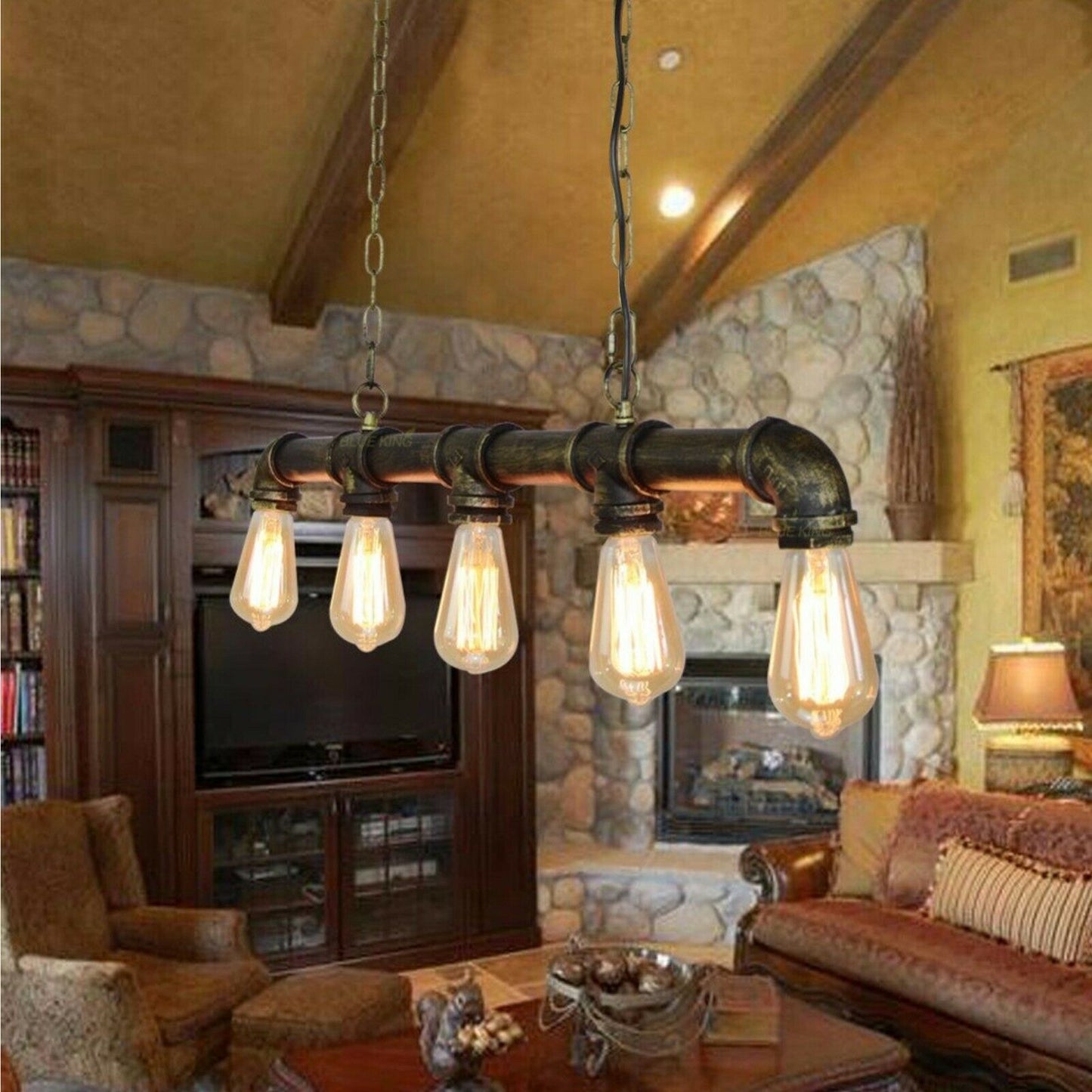 Gable Industrial 5 Bulb Water Pipe Pendant Light