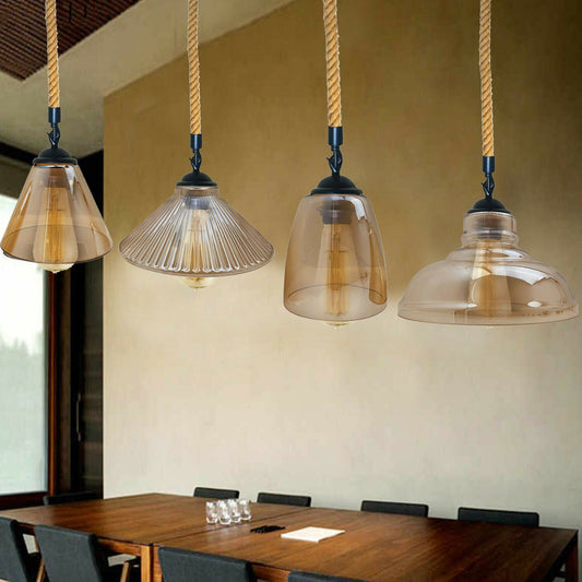 Ocean Ember Glass Hemp Rope Pendant Light Collection