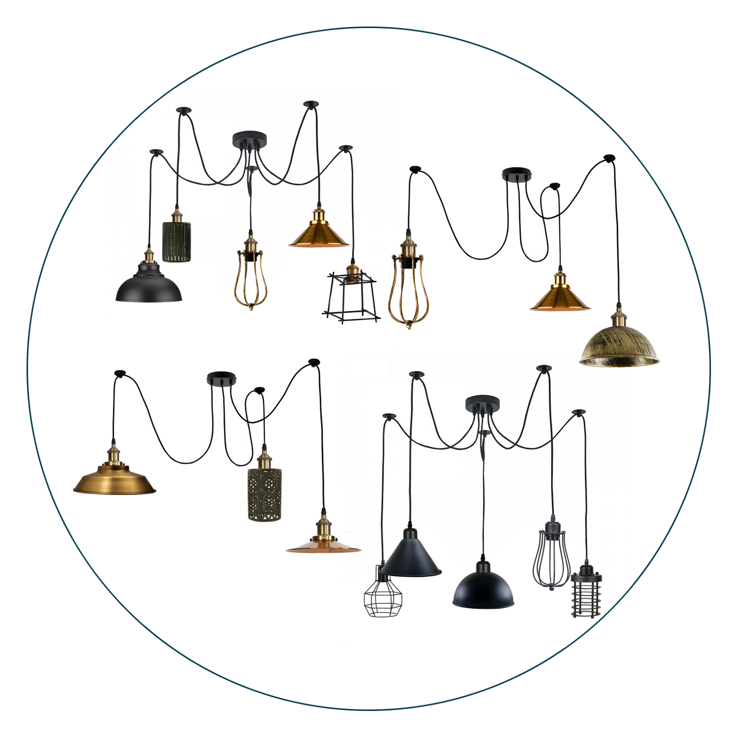 Retro Ceiling Spider Light with 2M Length