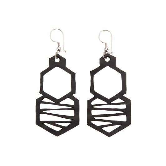 Honeycomb black recycled rubber geometric earrings