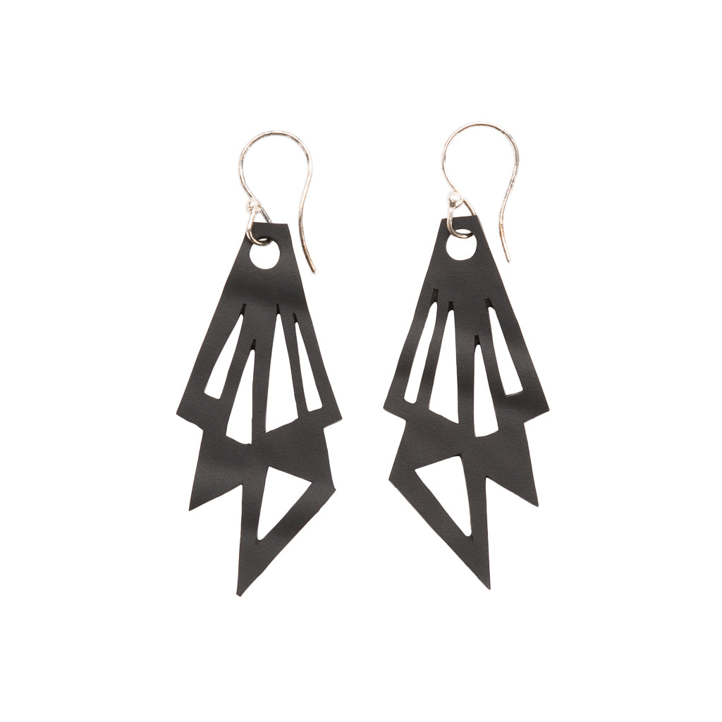 Cubism black geometric recycled rubber earrings