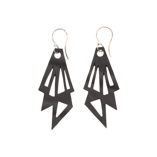 Cubism geometric recycled rubber earrings close up