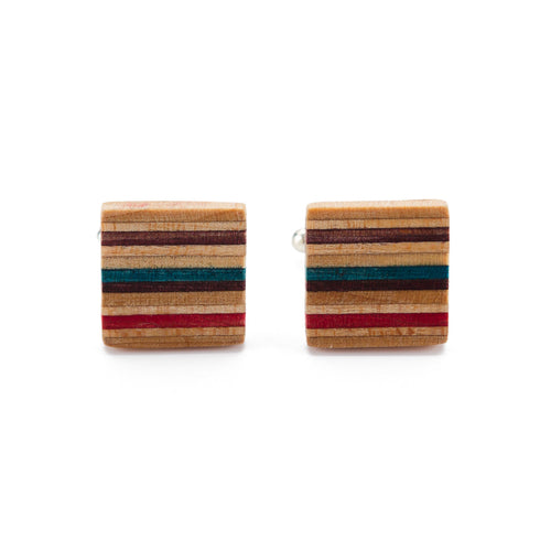 Reclaimed skateboard wood cufflinks detail