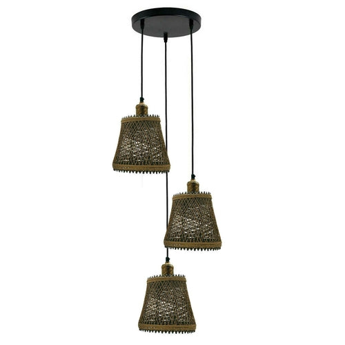 Industrial Rattan Wicker Design Chandelier Ceiling Pendant Light Brown