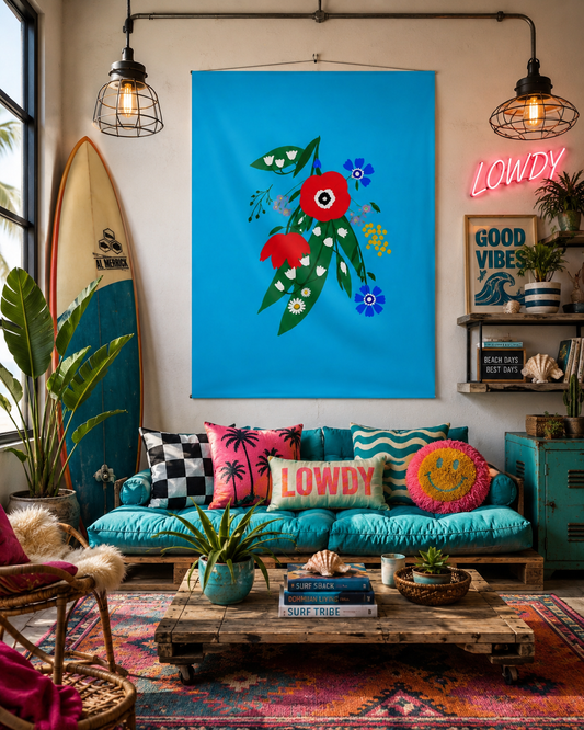 Posy Riot - Poppy Ardevora - Large Fabric Wall Hanging - Ocean Pop