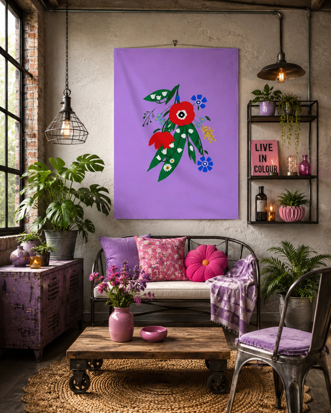 Posy Riot - Poppy Ardevora - Fabric Wall Hanging - Lush Lilac