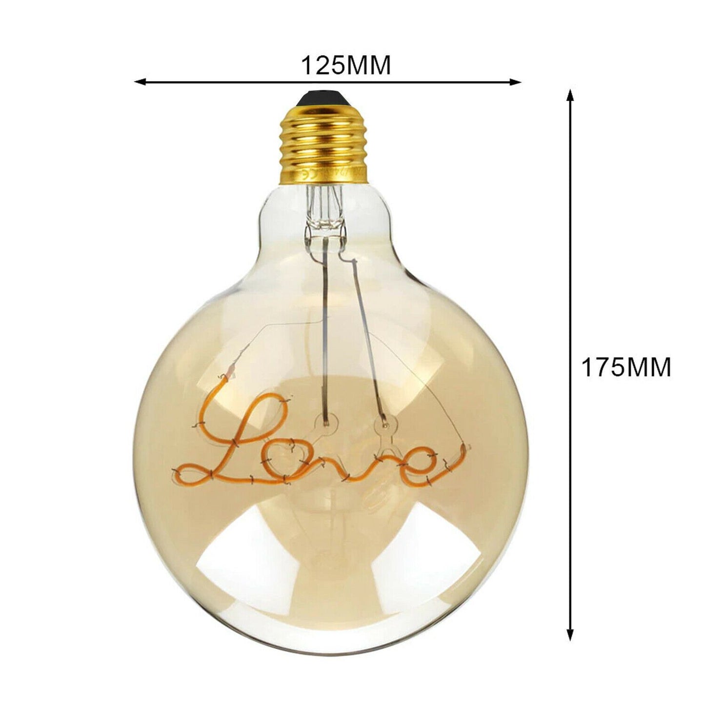 E27 LED Light Bulb with Love Filament Glass Globe Warm White