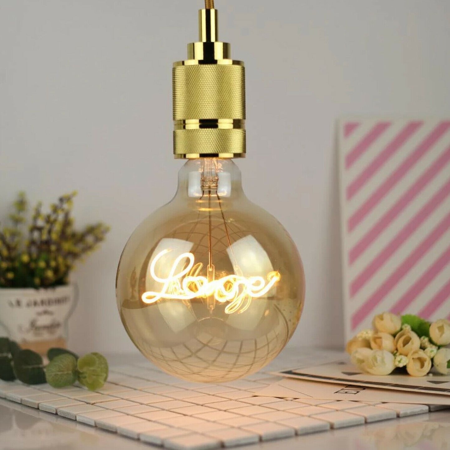 E27 LED Light Bulb with Love Filament Glass Globe Warm White