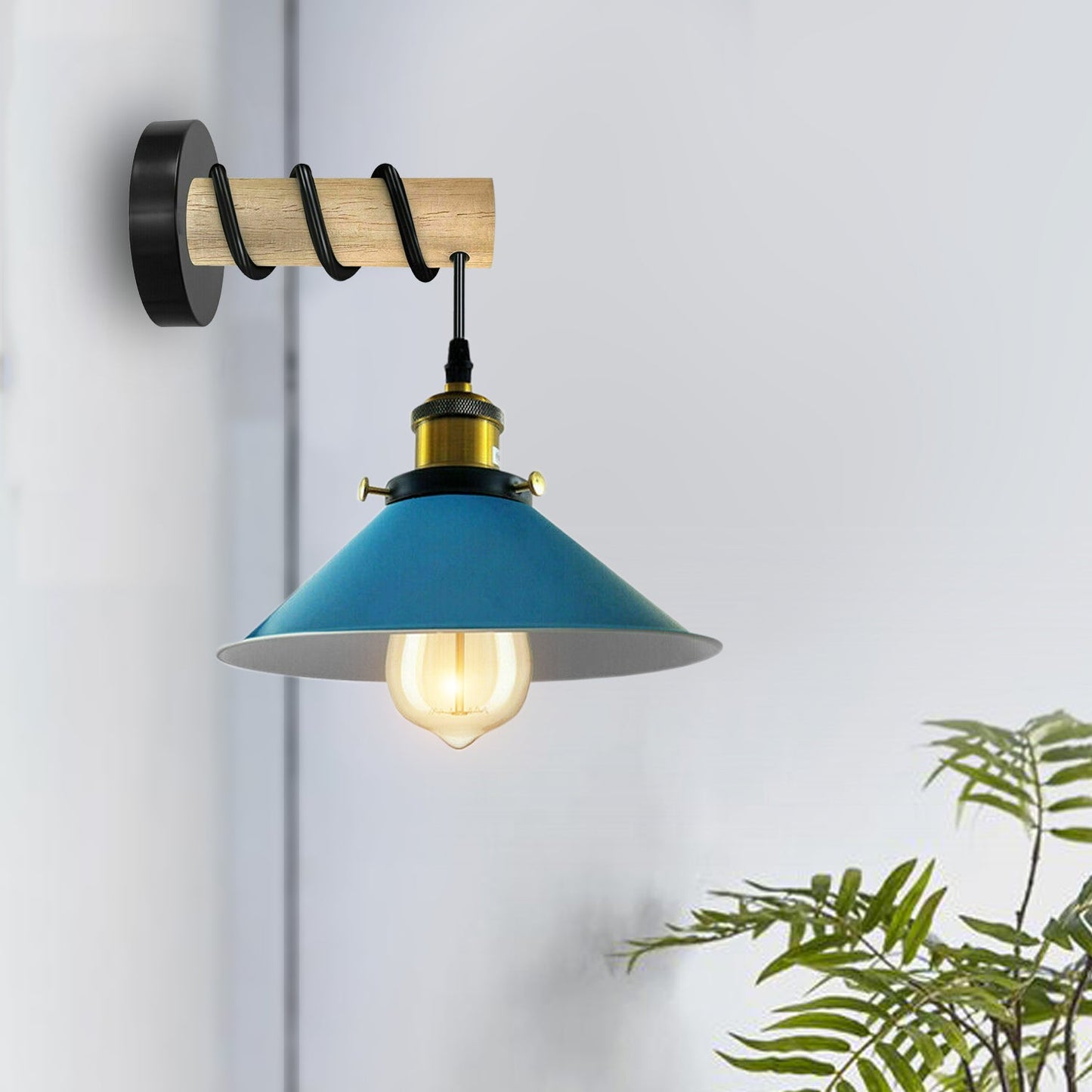 Modern Combined Solid Wooden Arm Chandelier Lighting With Blue Cone