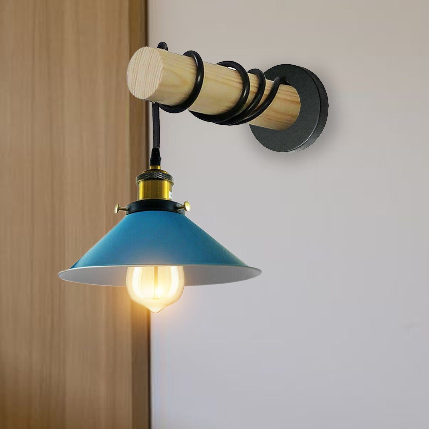 Modern Combined Solid Wooden Arm Chandelier Lighting With Blue Cone