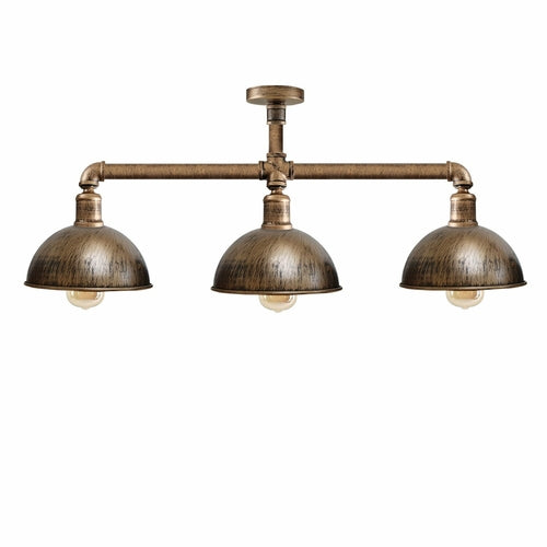 Industrial Retro Texas Style Pipe Lights Semi Flush Brushed copper