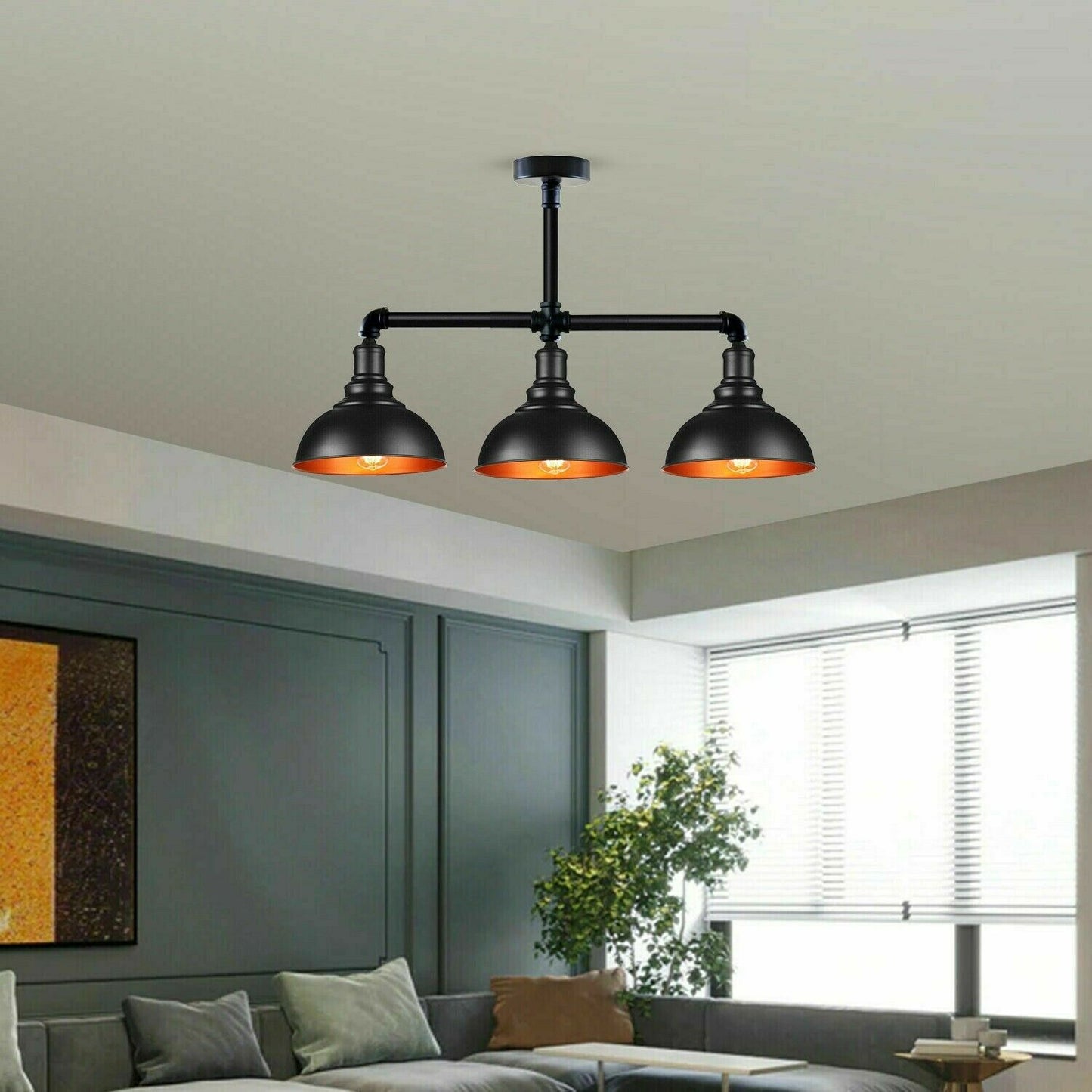 Industrial Vintage Retro Ceiling Pipe Light Black Dome Shade E27 UK