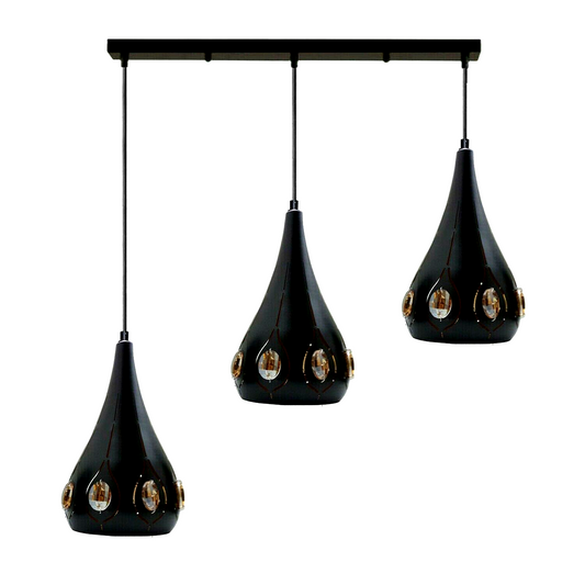 Modern Retro Industrial Crystal Ceiling Light Black Shade 3Head