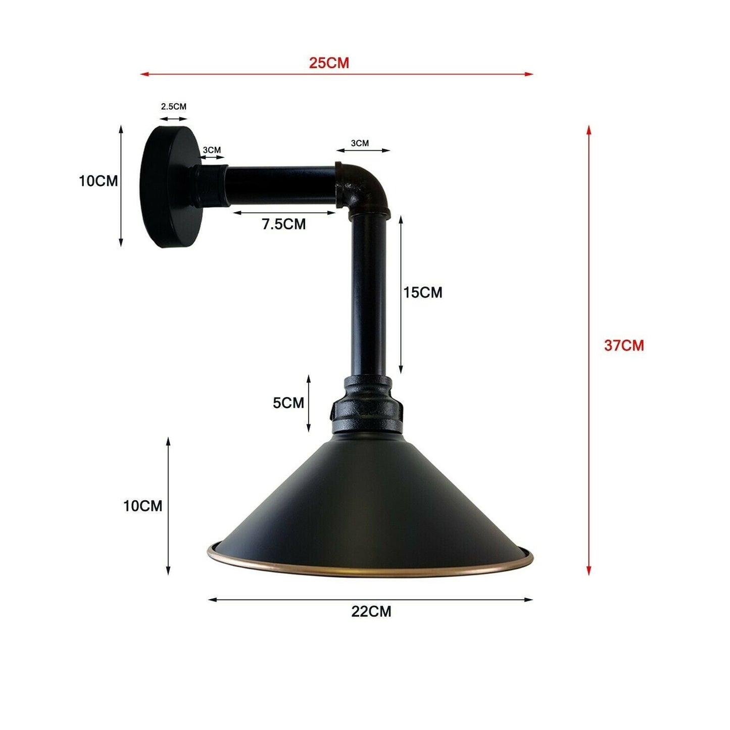 Industrial Vintage Retro Pipe Sconces Wall Light  dome black Shade