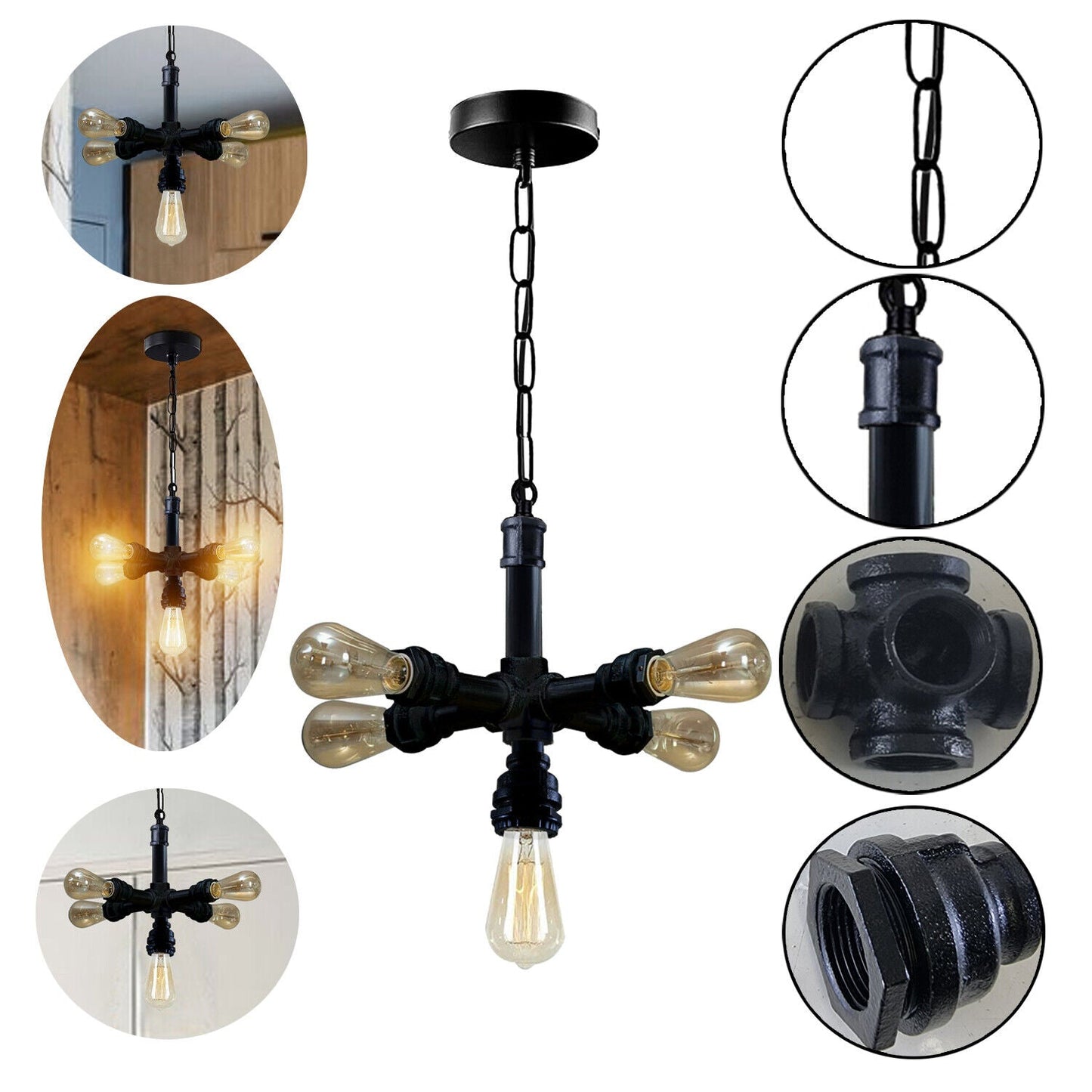 Industrial Vintage Steam Punk 5 Way Over Pendant Indoor Ceiling