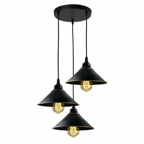 Industrial Vintage Ratio 3 head Round Black cone Ceiling Pendent