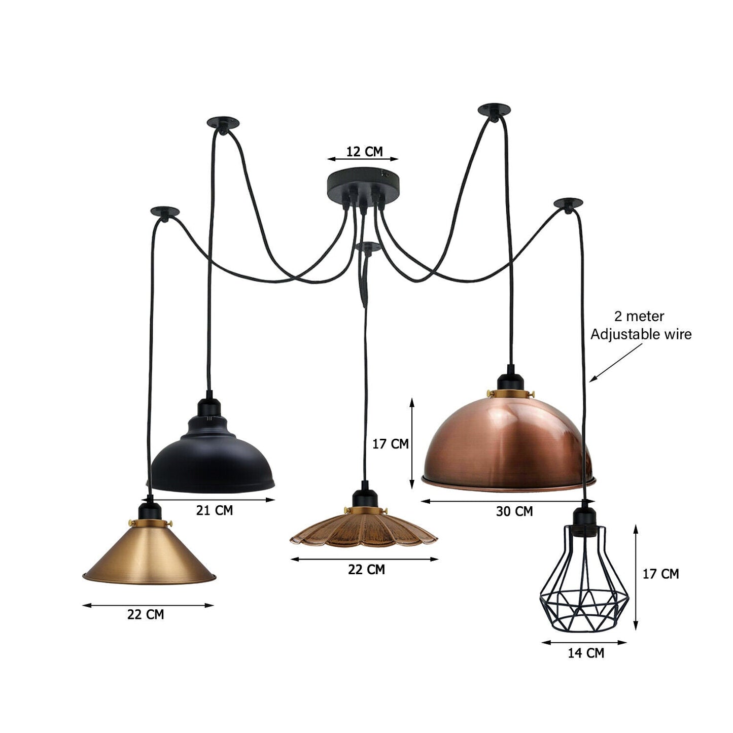 Retro Vintage Chandelier Ceiling Spider Light Industrial Pendant 5 Way