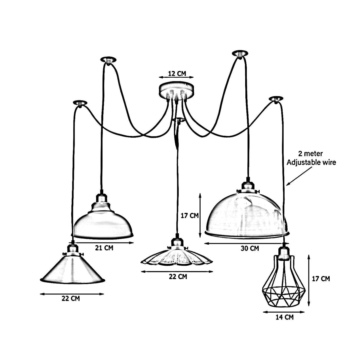 Retro Vintage Chandelier Ceiling Spider Light Industrial Pendant 5 Way