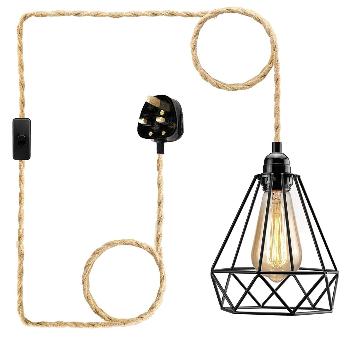 Natural Rope Wire Plug In Pendant Lamp Light E27