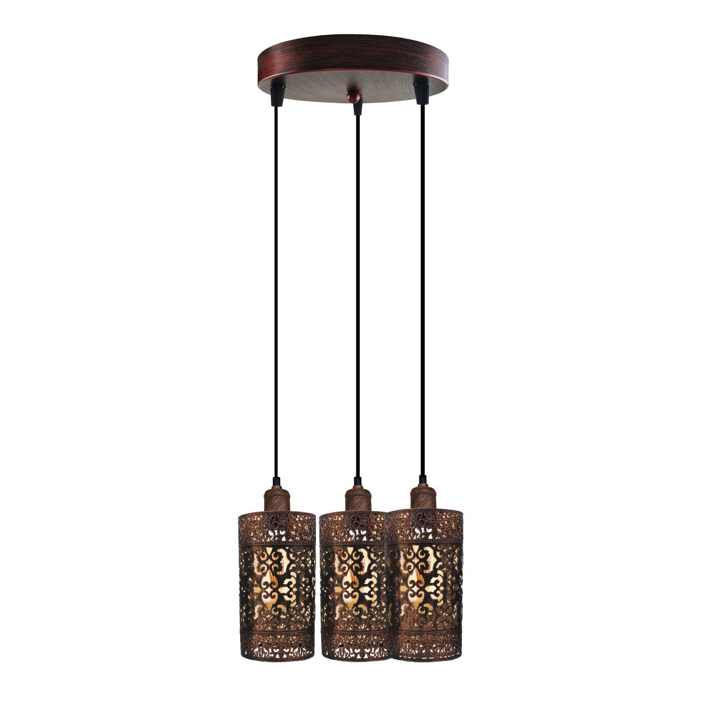 Metal Barrel Cage 3 Head Pendant Light in Rustic Red