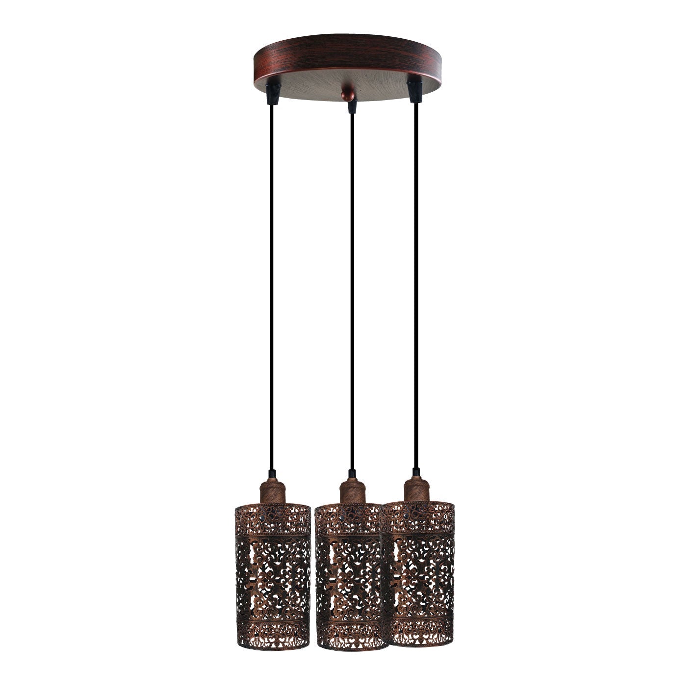 Metal Barrel Cage 3 Head Pendant Light in Rustic Red